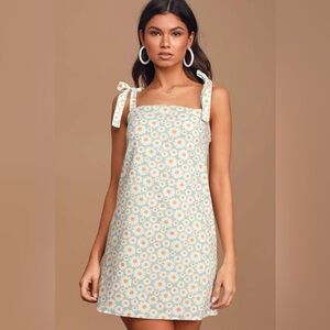 NWT- Girl and the Sun Darla Light Blue Floral Print Tie-Strap Mini Dress
